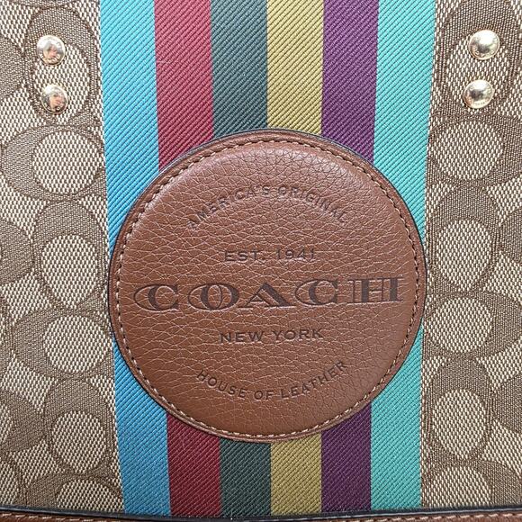 COACH CC906 Dempsey Tote Bag 22 Signature Jacquard Coach Patch Rainbow Stripes - Picture 6 of 10